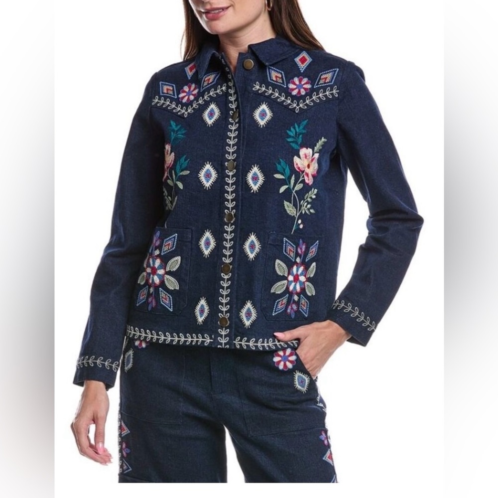 Johnny Was Dark Blue Floral Embroidered Set (Jacket/Pants)